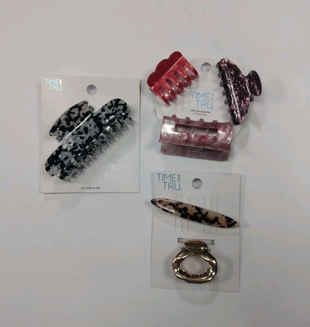 Time and Tru Women's Hair Claw Clips, 3-Pack, Red 6 Pc